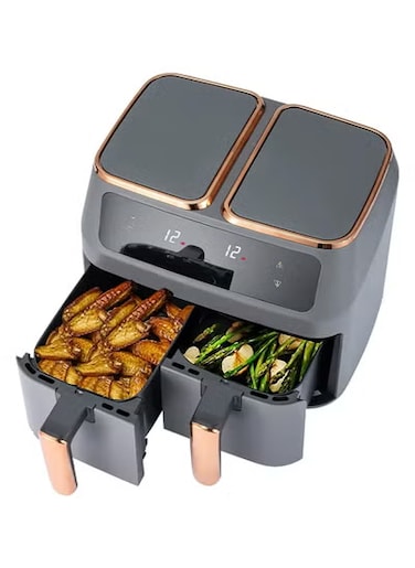 Smart Double Air Fryer, Dual Zone Independent Cooking with 2 Independent Baskets, Dual Basket Air Fryer Oven with Non-stick coating