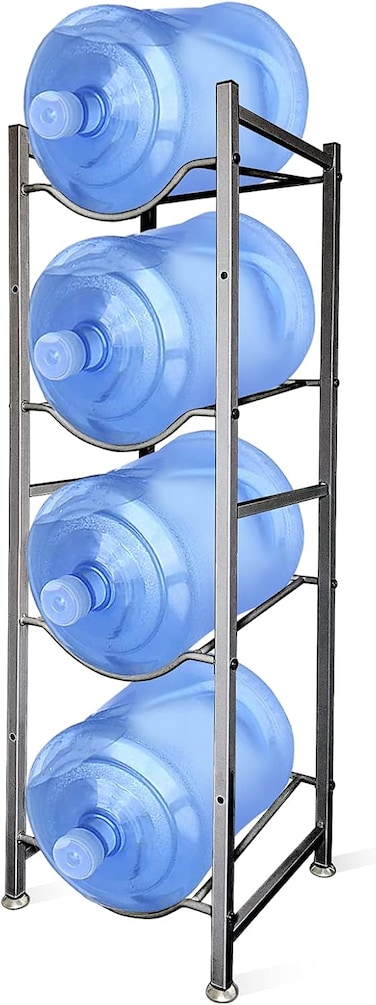 4-Tier Water Bottle Holder Shelf Cooler Jug Rack, Heavy Duty Water Bottle Cabby Rack, 5 Gallon Water Bottle Storage Rack