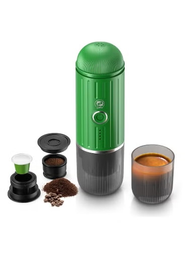 Rich Crema Portable Electric Espresso Coffee Maker, Travel Car Hiking,  Support Ground Coffee and NS capsule, ME2218 (Green)