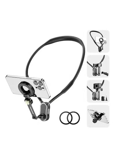 4 in 1 Magnetic Neck Phone Holder, Neck Mount for Phones, POV/Vlog Phone Neck Holder, Mount Neck Tripod -Black