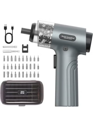 Portable Professional Cordless Screwdriver 35 in 1 Electric Screwdriver Power Repair Kit with LED Lights for Laptop Camera Household Appliances(ash)