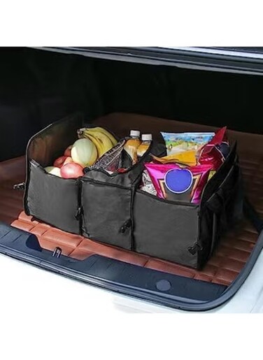 Trunk Organizer - Multipurpose Collapsible Car Storage Box With Insulated Cooler Compartments for Car, Large Leakproof Auto Grocery Bag for Food, (Black)