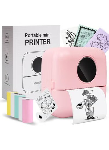 Mini Portable Printer, Bluetooth Smart Pocket Inkless Thermal Printer with 5 Roll Papers for Journal/DIY Scrapbook/Travel/Notes
