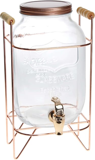 Glass Beverage Dispenser With Stand/ Dispenser with Tap &amp; Air Tight Barrel with Water Faucet/Cold Water Pitcher for Detox Water, Lemonade - 4 Liter