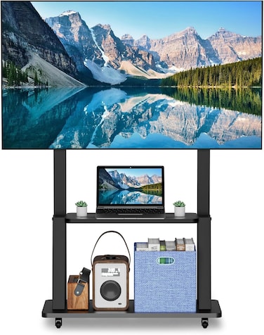 Mobile TV Stand - Rolling Cart with Wheels for 32-70 inch TVs, Holds up to 40KG, Height Adjustable, Conference/Commercial/Home