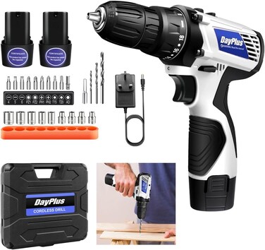 Cordless Power Drill, Handheld Screwdriver Drill Set with 2 Batteries &amp; 23pcs Bits, 3/8&quot; Chuck Drill Driver Kit with Kitbox for Home DIY