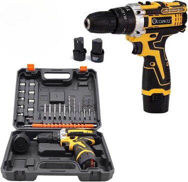 Radiotronics 12V Cordless Drill Kit - 2-Speed Combination Drill, LED Work Light, 24-Piece Accessory Set