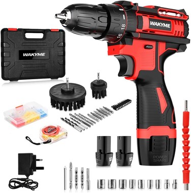 2.6V Cordless Drill Driver Kit, Power Drill with 2 Batteries,30Nm, 18+3 Clutch, 3/8" Keyless Chuck, LED Light, Variable Speed Electric Screw Driver for Drilling Wall