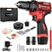2.6V Cordless Drill Driver Kit, Power Drill with 2 Batteries,30Nm, 18+3 Clutch, 3/8" Keyless Chuck, LED Light, Variable Speed Electric Screw Driver for Drilling Wall