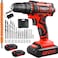 48V Cordless Drill Set, Electric Drill, Max 40 N/m, 25 + 1 Stage Torque Adjustment, Forward and Reverse Switching, LED Light, 2 Batteries Included (red)