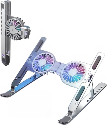 Laptop cooling pad Foldable portable laptop stand with Turbo fans for desk, Dual RGB Fan USB Powered 7 adjustable Heights riser for 12&quot; to 17