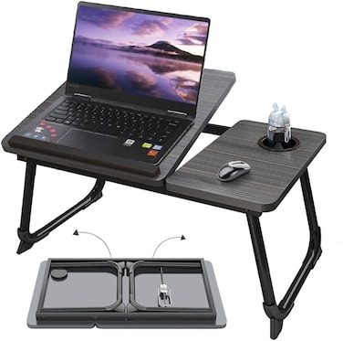 Foldable Laptop Desk, Portable Laptop Bed Tray Table Adjustable Height Tilt Lap Desk Stand Non-slip Tablet with Cup Holder Lapdesk