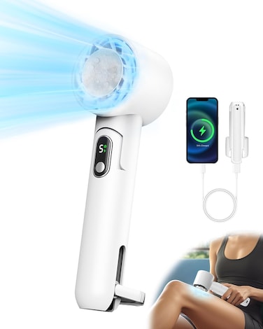 New Upgrade Portable Handheld Fan with Cold Compress Function, Foldable Desk Fan, Rechargeable Fan with 4000mAh Battery, Adjustable 5 Speeds LED Digital Display Mini Hand Fan