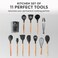 11Pcs Silicone Kitchen Cooking Utensils Set, Heat-Resistant Wooden Utensils/Premium Handles for Cooking &amp; Baking