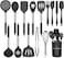 Silicone Cooking Utensil Set, 15pcs Silicone Cooking Kitchen Utensils Set, Non-stic - Best Kitchen Cookware with Stainless Steel Handle &ndash; Black