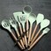 35 pcs Non-Stick Silicone Cooking Kitchen Utensils Spatula Set with Holder, Wooden Handle Silicone Kitchen Heat Resistant Gadgets Utensil Set (Green)