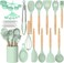 35 pcs Non-Stick Silicone Cooking Kitchen Utensils Spatula Set with Holder, Wooden Handle Silicone Kitchen Heat Resistant Gadgets Utensil Set (Green)
