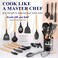 Silicone Cooking Utensils Set with Holder, 446℉ Heat-Resistant Silicone Kitchen Utensils Set, with Wooden Handle for Non-Stick Cookware, Black (34 PCS)