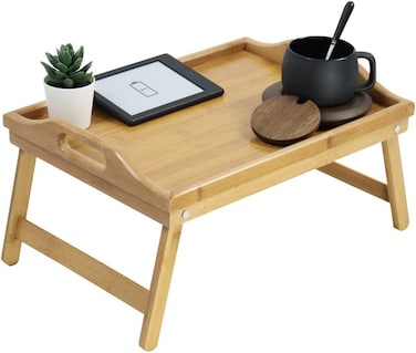 Radiotronics Bamboo Bed Tray Table with Folding Legs Foldable Serving Portable Laptop Tray Snack Tray Breakfast Tray Bed Table Drawing Table