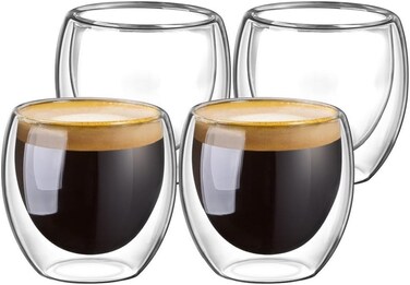 Double Walled Glasses for Espresso Coffee Turkish Tea, Espresso Coffee Cups 80 ml Set of 4 pcs