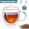 Double Walled Glass Coffee Mugs with Handle, Large Insulated Layer Coffee Cups, Perfect for Espresso, Cappuccino, Tea, Latte, Wine (5OZ/150ML, 2-piece set)