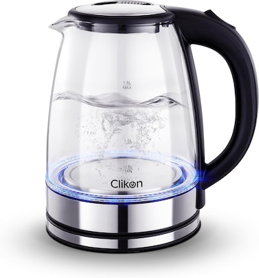 1.8 Liter Glass Body Electric Cordless Kettle with 360&deg; Swivel Base, Power Cord Storage, Auto Cut-off Function, LED Indicator, 1500 Watts