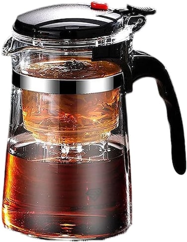500ML Glass Teapot With Removable Infuser - Clear Kettle With One Button Press Filter for Loose Leaf and Blooming Tea - Perfect Maker and Gift