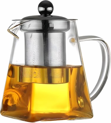 Glass Teapot with Infuser Heat Resistant Stovetop Safe Glass Kettle Elegant Design for Loose Leaf &amp; Blooming Tea Clear Leaf Lid And Strainer (0.5L (Square)