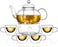 Glass Teapot Set, 600ml Stovetop Safe Glass Tea Kettle with 4 Double-Wall Tea Cups &amp; Loose Tea Infuser &amp; Tea Warmer