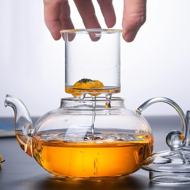 Glass Tea Pot Coffee Teapot with Heat Resistant Glass Infuser Tea Kettle Loose Leaf Tea Pot Can be Used On Stovetop (600ml)