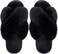 Womens Cross Band Slippers Fluffy Fuzzy Furry Slippers Soft Plush Open Toe Faux House Slide Sandals Soft Warm Comfy Cozy Bedroom Indoor Outdoor