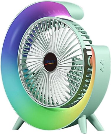 Desk Fan,USB Charging Mini Table Fan Colorful Light, Rotatable,Strong Airflow,3 Speed Wind,WTR-66 (Pink)