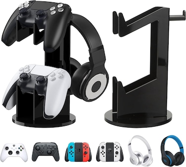 Universal Game Controller Stand and Headset Holder, 2-Tier Acrylic Gamepad Holder for Xbox ONE, PS4, PS5, Xbox Series X, Headphone Stand
