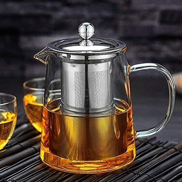 Glass Teapot Stovetop Safe - Tea Kettle with Removable Food Grade Stainless Steel Infuser &amp; Lid for Blooming and Loose Leaf Tea Maker - 32oz/950ml