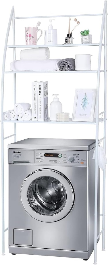 Washing Machine Storage Shelf Rack 3 Tiers, Bathroom Shelves Toilet Shelf Space Saving,Easy to Assemble Bathroom Storage Shelf No Drilling White,25x65x166 cm