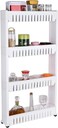 Storage Cart 4 Tier, Slim Rolling Storage Cart Kitchen Shelves Organizer For Kitchen Bathroom Laundry Office Narrow Places With Wheels White