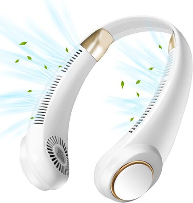 Personal Portable Fan, Hands Free Bladeless Fan, Leafless, 4000mAh Battery Rechargeable, Wearable Cooling USB Hanging Neck Fan for Office, (White)