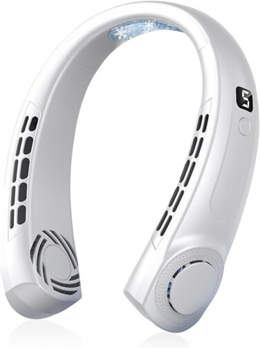 Portable Neck Fan, Necomi Bladeless 360&deg; Cooling Neck Fan with Rechargeable 5 Speeds &amp; LED Display, Upgraded Air Volume, for Travel, Outdoor, Sports (White)