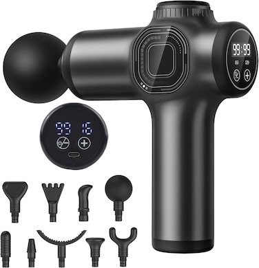 Massage Gun With 99 Speeds Deep Tissue Impact, Massager Muscle Vibration Relaxation, Athletes Fascia Muscle Massage Gun-Rechargeable with 8 Different Massage Heads (B)