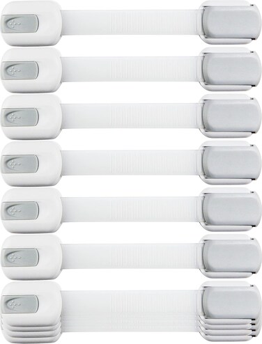 Child Safety Strap Locks (10 Pack) Baby Locks for Cabinets and Drawers, Toilet, Fridge &amp; More. 3M Adhesive Pads. Easy Installation, No Drilling Required, White/Gray