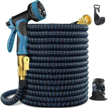 Expandable Garden Hose 7.5m/15m/30m - UAE Standard Brass Connectors, Ultra-Lightweight Design, 10 Modes Nozzle, Triple Latex Core &amp; 4000D Fabric for Garden/Car/Pet (Blue-15m/50ft)