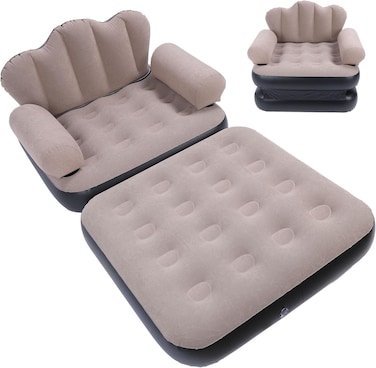 Inflatable Sofa Bed, Thickened Flocking PVC, Folded Size: Approx. 100 X 98 X 90cm, 200KG Large Load Capacity &amp; Easy to Store, Coffee, for Traveling, Camping