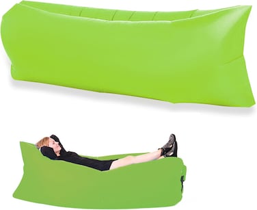 Inflatable Lounger Air Sofa Chair, Portable Water Proof Couch, Easy to Set Up Air Hammock for Hiking, Picnics, Outdoor, Camping &amp; Beach (Green)