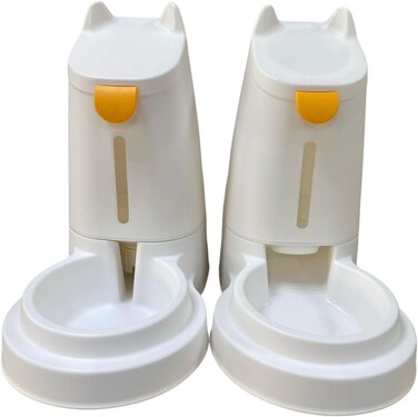 Pet water dispenser and pet feeder for cats and dogs Self-Dispensing gravity pet drinker and feeder set,Dual stylish cat design with Grey blue,green and white covers (white cover)