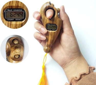 Digital Tasbih Counter Tasbeeh Tally Finger Counter Digital Rolling Toggle Beads Word Counter Comfortable Palm Grip (Dark Brown)