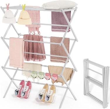 Expandable Clothes Drying Rack, Foldable Laundry Drying Rack (White)