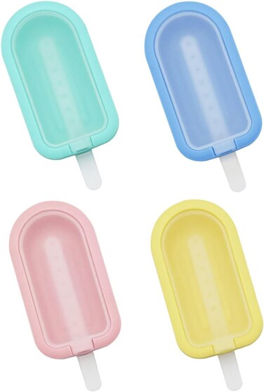 4 Pieces Ice Cream Moulds with Sticks, Reusable Silicone Ice Lolly Molds, Mini Ice Cream Maker with Non-Spill Lid, BPA Free Popsicle Molds Set