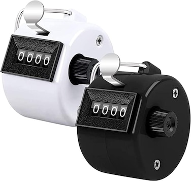 2 Pack Hand Tally Counter 4 Digital Mechanical Palm Click Counter with Finger Ring, for Sport Stadium Coach Referees Row School Event (Black and White)