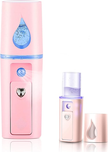 Portable Rechargeable Handheld Face Nano Mist Spray hair and facial steamer ion water mist spray (pink)