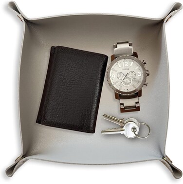 Valet Tray - Small &amp; Compact Catchall Tray   Desk, Bedside, Home Entrance Entryway Organizer   Valet Tray for Keys, Coins, Stationary, Jewellery (Grey)